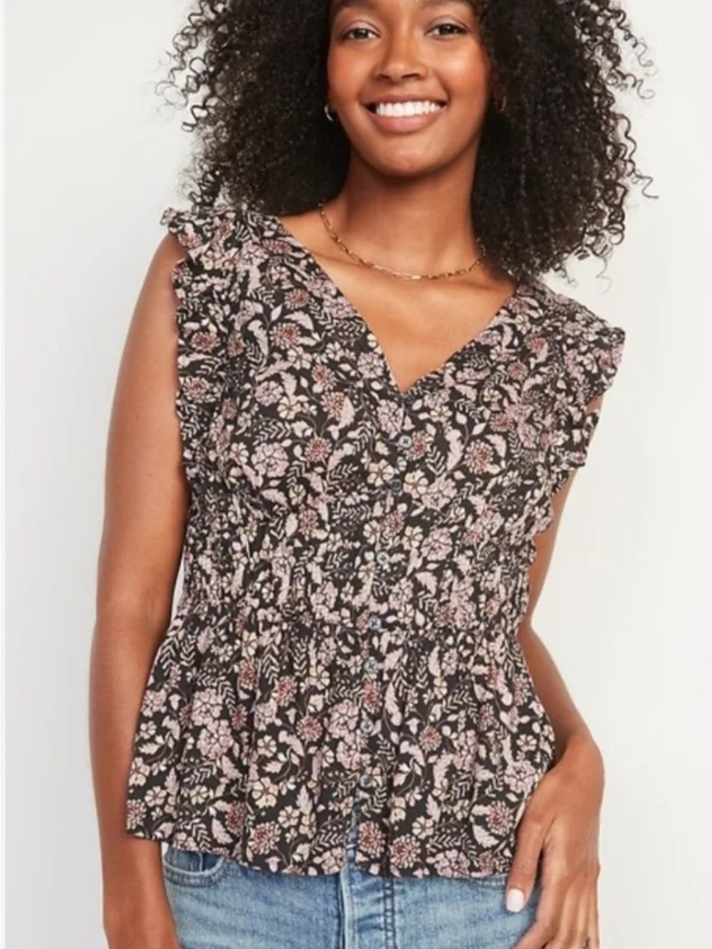 Old Navy Floral Smocked Ruffled Babydoll Tank
